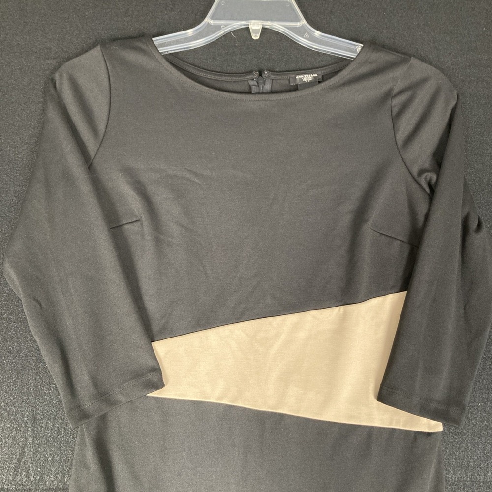 Ann Taylor 3/4 Sleeve Black & Tan Dress Polyester Rayon Blend 6 Petite Zipper